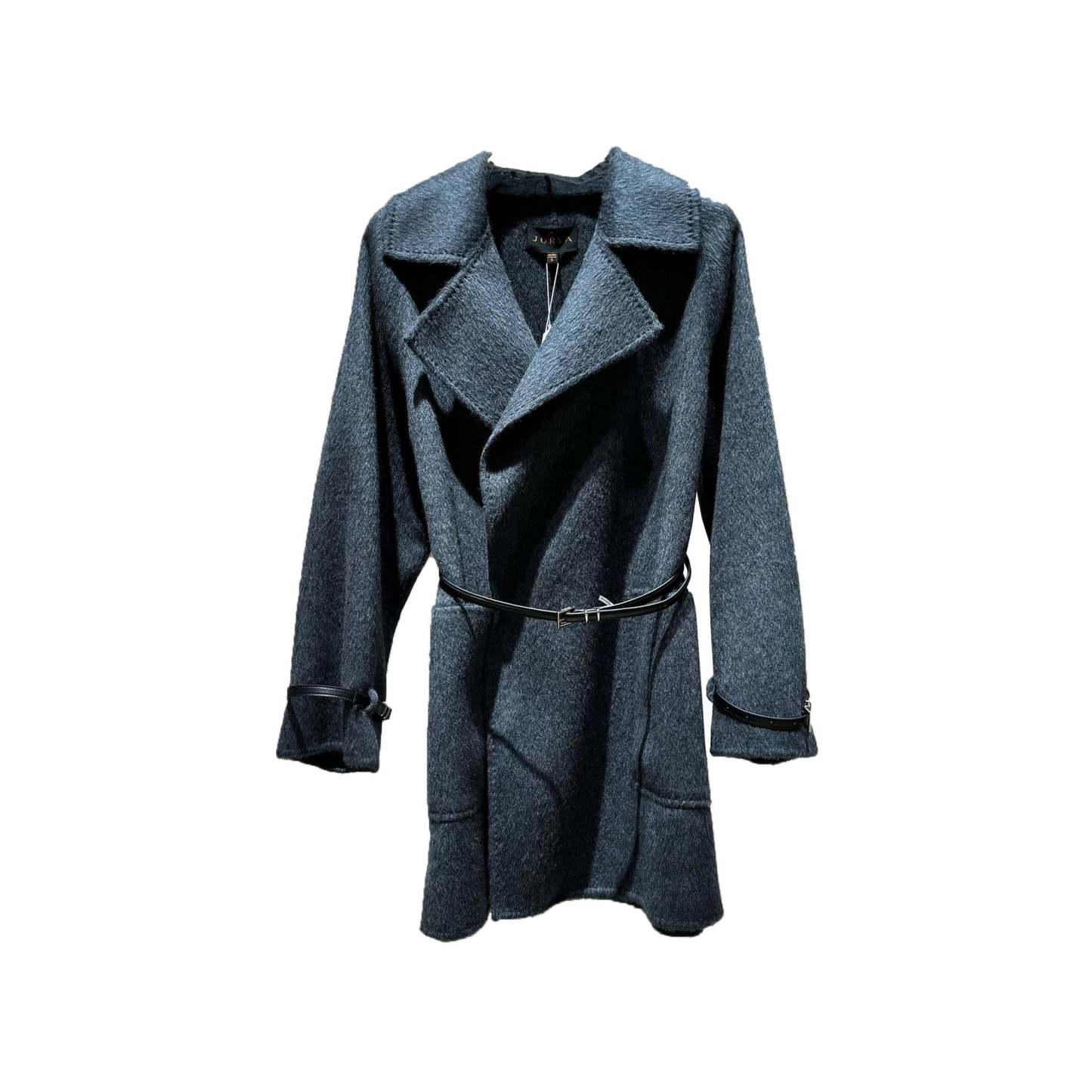 Gray long-sleeved trench coat with a belt design