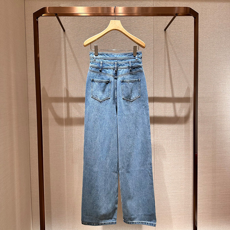 High-waisted wide-leg straight-cut loose-fitting jeans