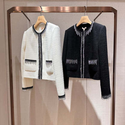 Color-blocked, stylish commuter jacket with tassels