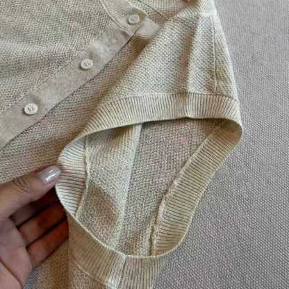 Linen crew neck knit sleeveless cardigan