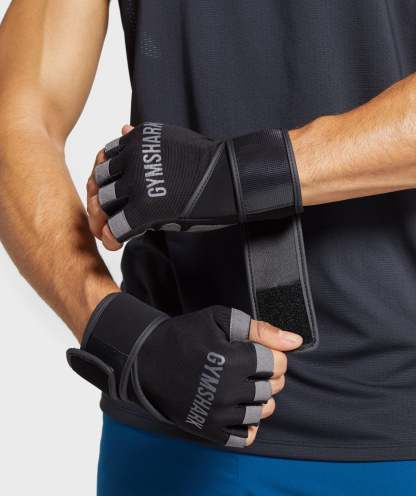Gymthtshark Wrap Lifting Gloves - Black