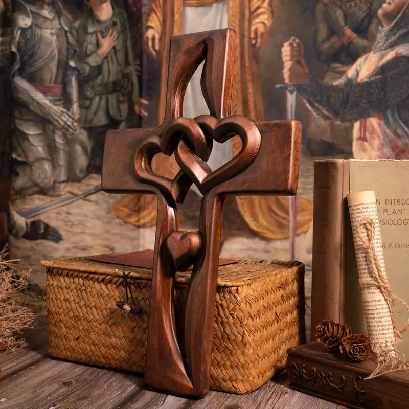 💞Valentine's Day Sale 49% OFF - Intertwined Heart Wooden Cross(6.3*9.8 in)