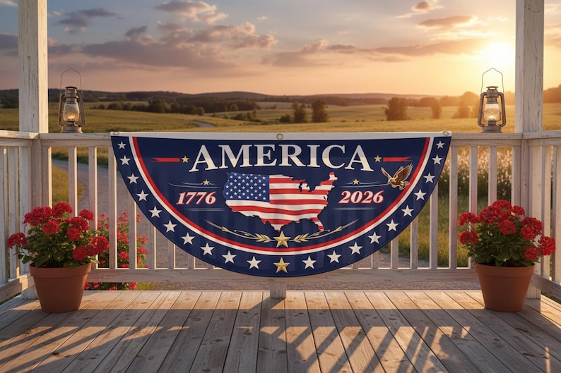 America 250th Birthday Pleaing Bunting Flag, 1776&ndash;2026 Patriotic USA Independence Decor, 250th Anniversary America Semicircle Flag image 4