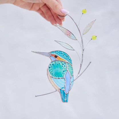 💕Handmade Stained Glass Kingfisher Hummingbird Suncatcher, Bird Window Hanging, Unique Home Decor, Gift for Mom
