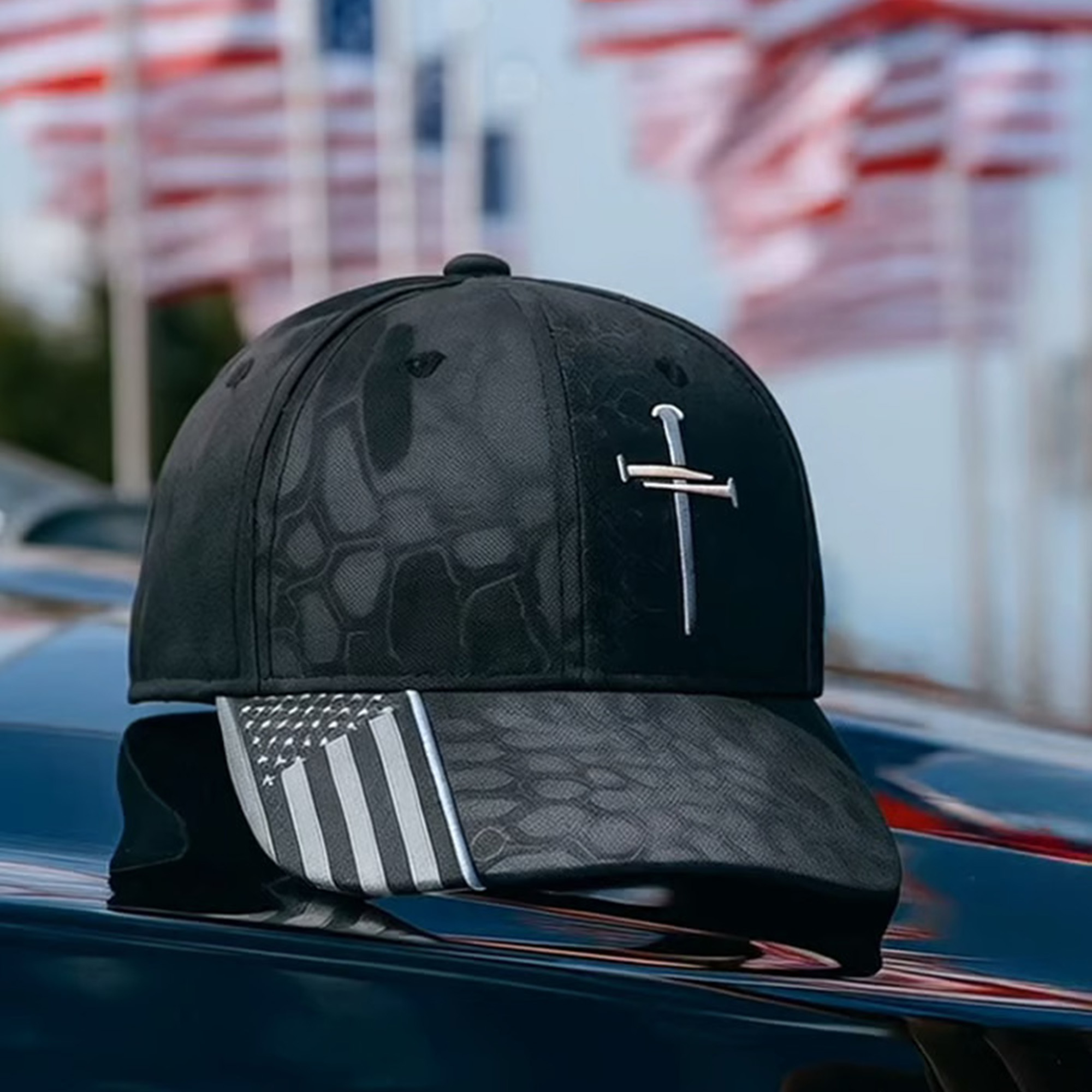 Jesus 3 Nail Cross Hat with American Flag, Adjustable Christian Hats for Men and Women Baseball Cap Christian Gifts