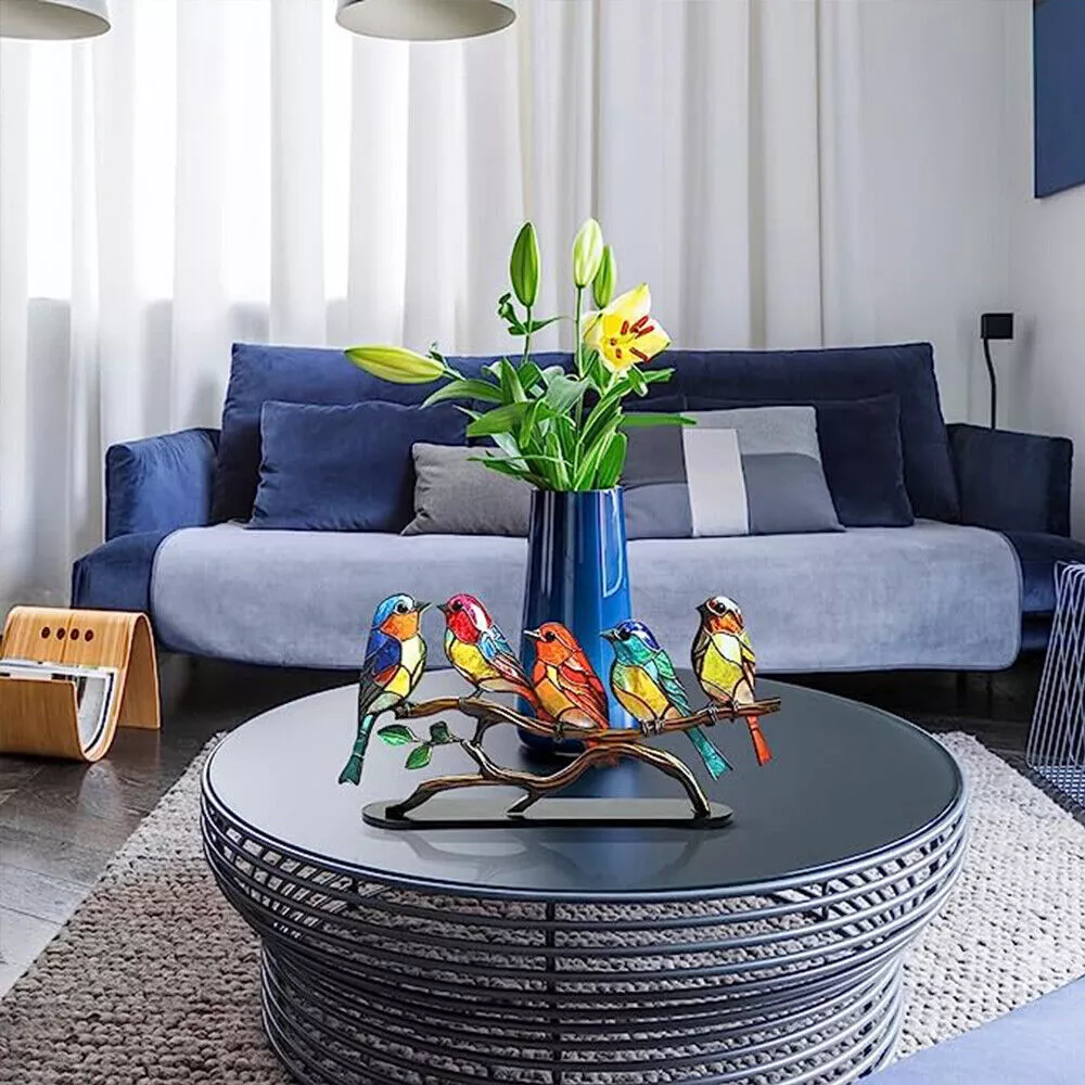 💕Handmade Colorful Birds on Branch Desktop Ornaments🐦