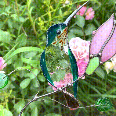 💕Handmade Stained Glass Kingfisher Hummingbird Suncatcher, Bird Window Hanging, Unique Home Decor, Gift for Mom