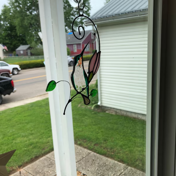 💕Handmade Stained Glass Kingfisher Hummingbird Suncatcher, Bird Window Hanging, Unique Home Decor, Gift for Mom