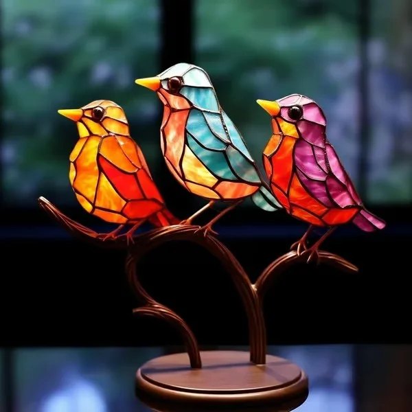 💕Handmade Colorful Birds on Branch Desktop Ornaments🐦