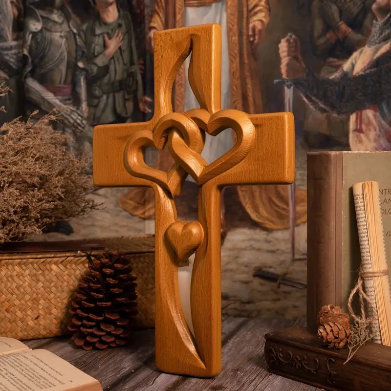 💞Valentine's Day Sale 49% OFF - Intertwined Heart Wooden Cross(6.3*9.8 in)
