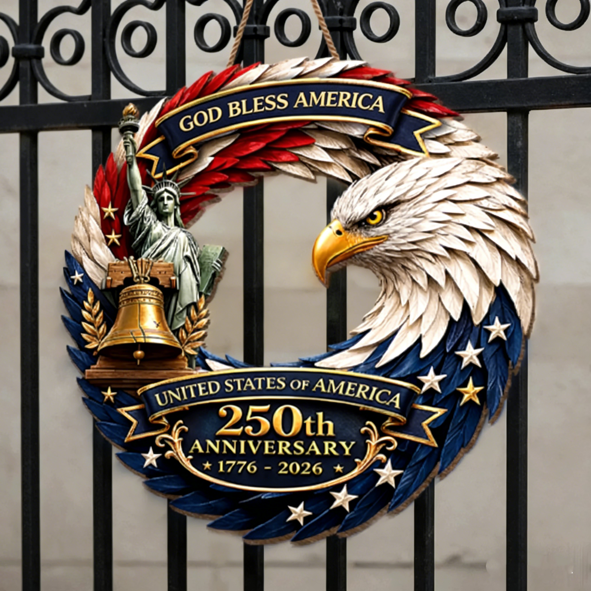 America 250th Anniversary Patriotic Wood Sign