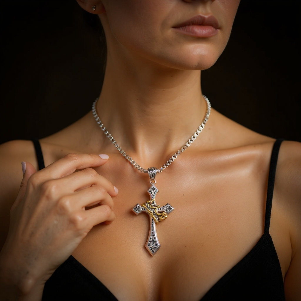 Handmade Cross & Crown Pendant