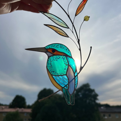 💕Handmade Stained Glass Kingfisher Hummingbird Suncatcher, Bird Window Hanging, Unique Home Decor, Gift for Mom
