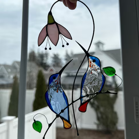 💕Handmade Stained Glass Kingfisher Hummingbird Suncatcher, Bird Window Hanging, Unique Home Decor, Gift for Mom