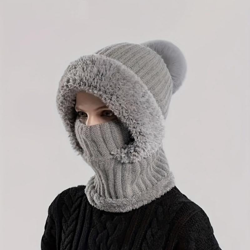 Knitted Thickened With Fleece One-piece Scarf Mask Warm Hat