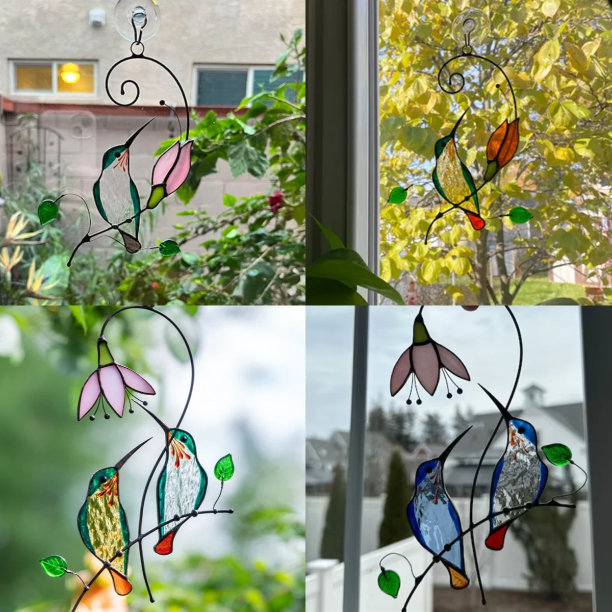💕Handmade Stained Glass Kingfisher Hummingbird Suncatcher, Bird Window Hanging, Unique Home Decor, Gift for Mom
