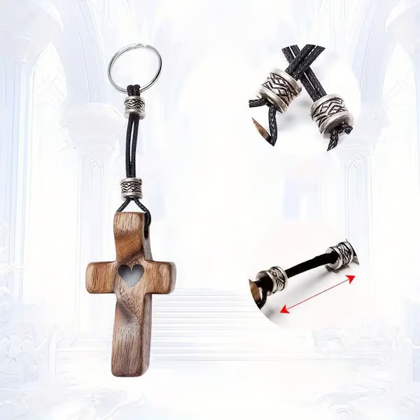 (🌲Early Christmas Sale- 49% OFF) ✝️100% Handmade Wooden Cross My Heart With A Keychain