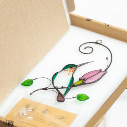 💕Handmade Stained Glass Kingfisher Hummingbird Suncatcher, Bird Window Hanging, Unique Home Decor, Gift for Mom