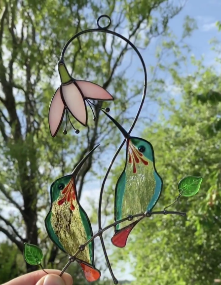 💕Handmade Stained Glass Kingfisher Hummingbird Suncatcher, Bird Window Hanging, Unique Home Decor, Gift for Mom