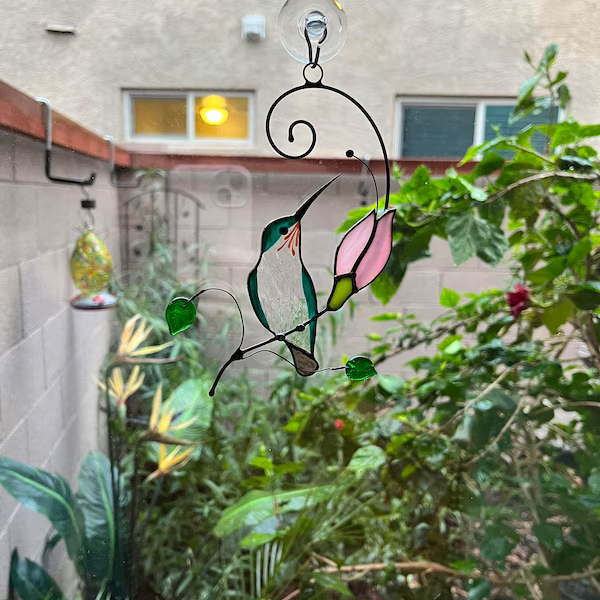 💕Handmade Stained Glass Kingfisher Hummingbird Suncatcher, Bird Window Hanging, Unique Home Decor, Gift for Mom