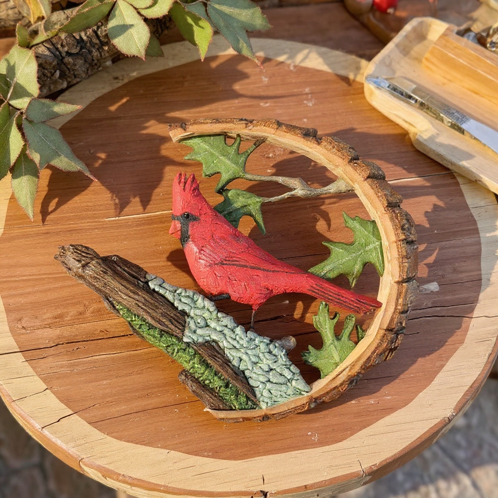 Handmade Cardinal Bird Carving Statue