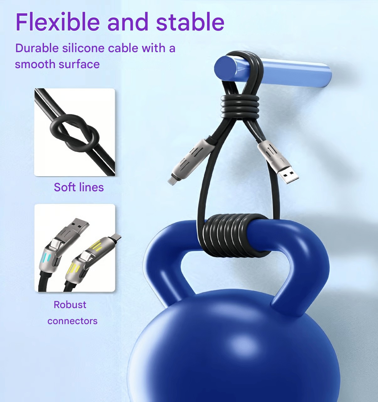 ⏰4-in-1 USB charging cable, fast charging, MAX. 60 W