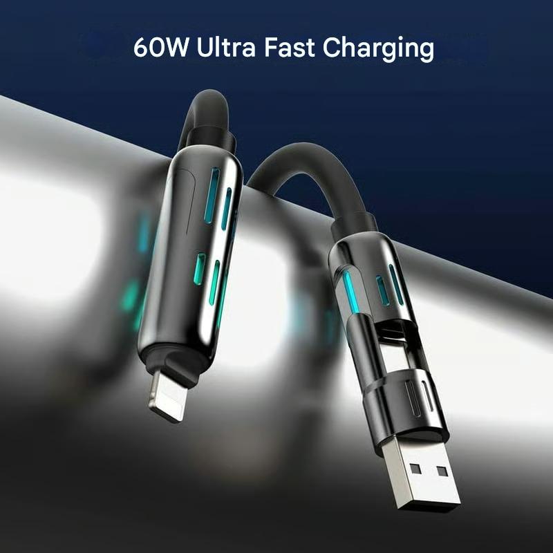 ⏰4-in-1 USB charging cable, fast charging, MAX. 60 W