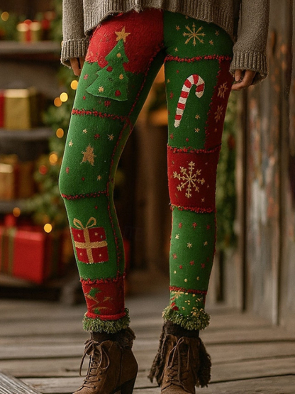 Retro Christmas Art Cozy Knit Leggings