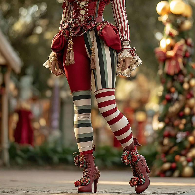 Women's Christmas Candy Stripe Casual Leggings