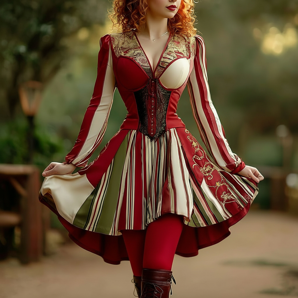 Women's Christmas Candy Stripe Casual V-neck Dress