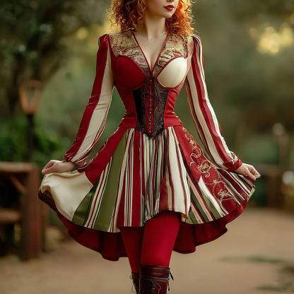 Women's Christmas Candy Stripe Casual V-neck Dress