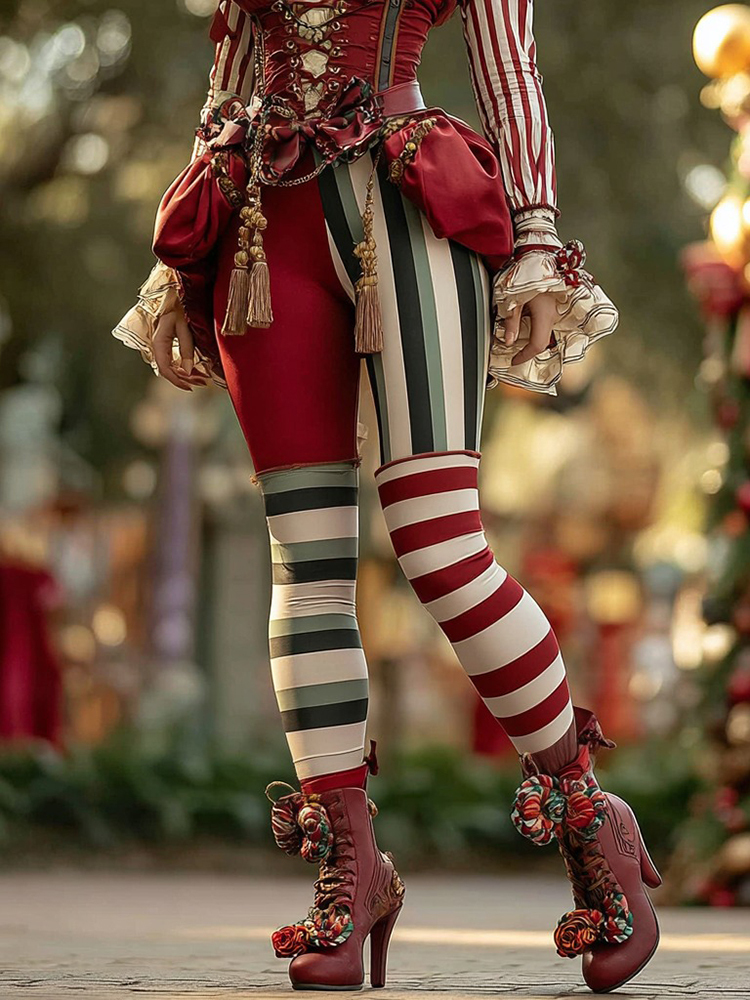 Women's Christmas Candy Stripe Casual Leggings