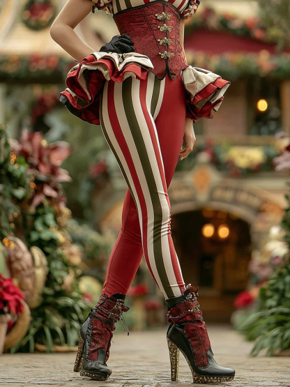 Women's Christmas Candy Stripe Casual Leggings