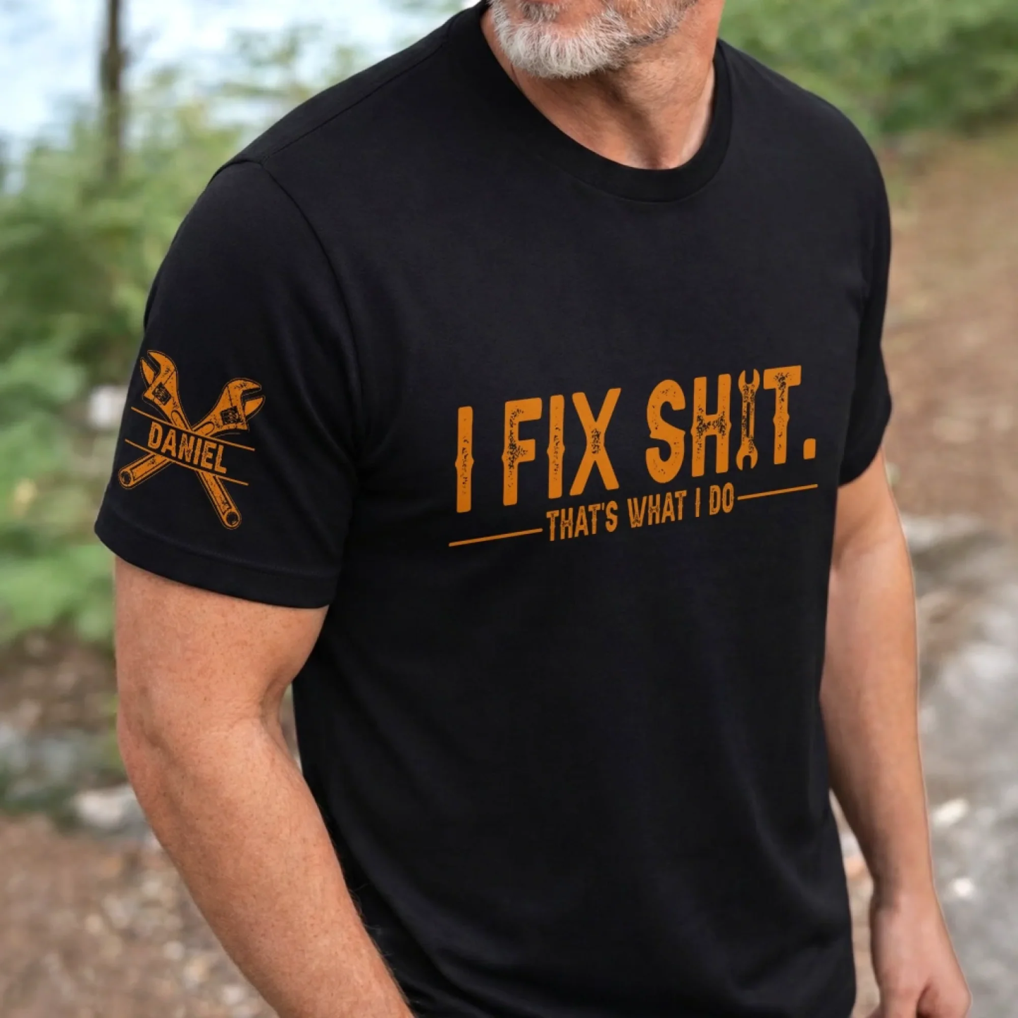 Custom Mechanic Unisex T-Shirt With Design On Sleeve - Personalized Birthday Gifts For Men, Dad, Grandpa, Husband - Built To Fix