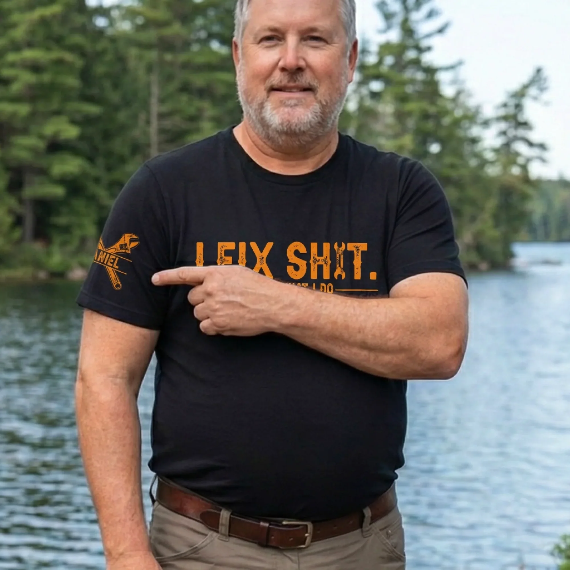 Custom Mechanic Unisex T-Shirt With Design On Sleeve - Personalized Birthday Gifts For Men, Dad, Grandpa, Husband - Built To Fix