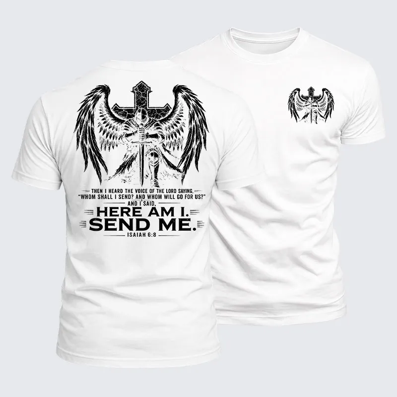 Luxe Mercerized Cotton Tee - Here I Am Send Me Isaiah 6:8 Knight Templar Crusader
