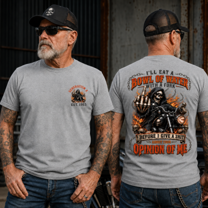 Personalized Year 1965-1980 I'll Eat A Bowl Of Water With A Fork Shirt, Biker Skull Graphic Tee