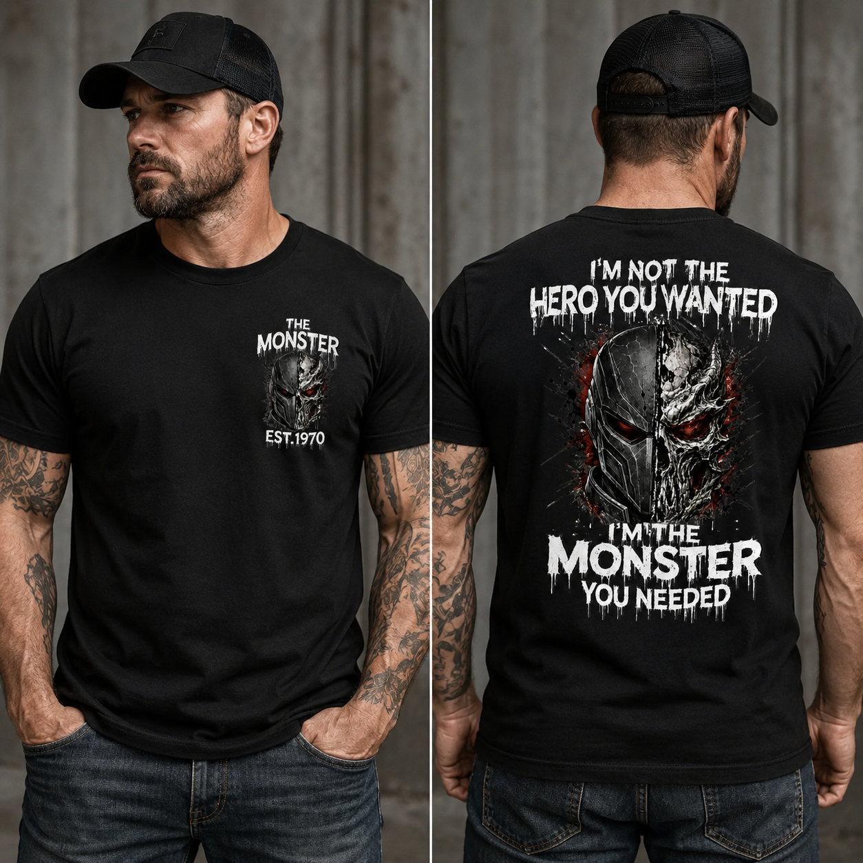 Custom Est.Year I'm Not The Hero You Wanted I'm The Monster You Needed Half Mask Skull T-Shirt