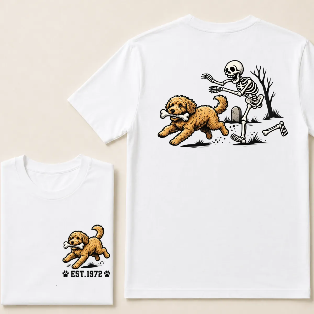 Custom Est.Year Dog Stealing Bone From Skeleton T‐Shirt