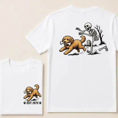 Custom Est.Year Dog Stealing Bone From Skeleton T‐Shirt