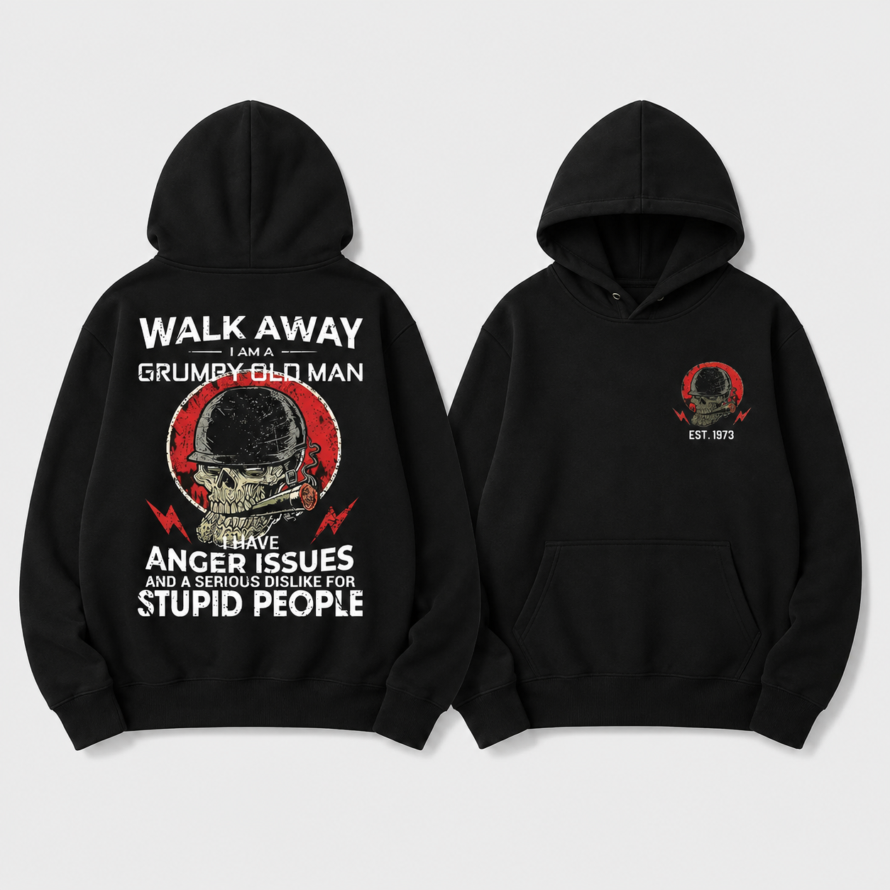 Custom EST. YEAR Grumpy Old Man Skull Print Unisex Hoodie