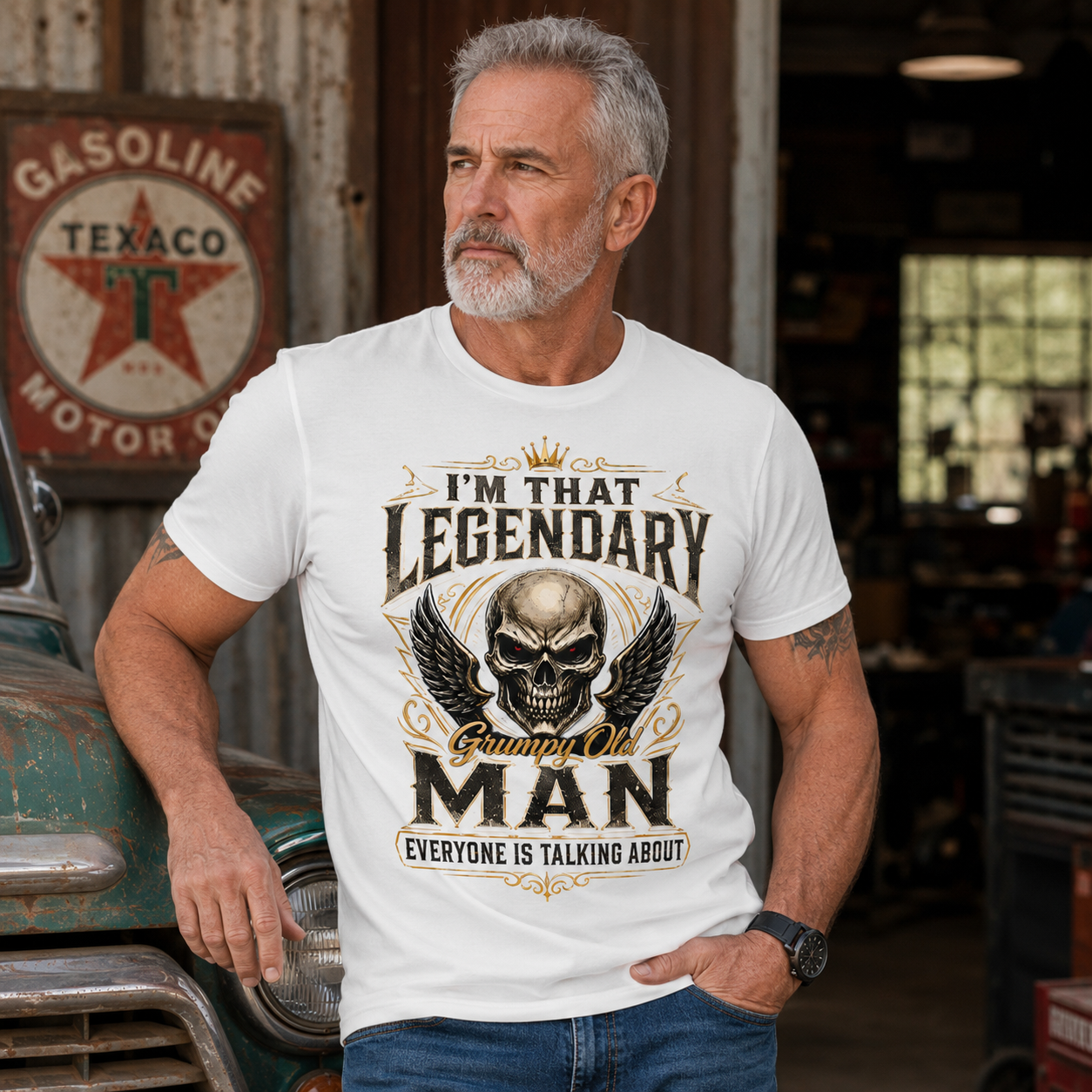 Im That Legendary Grumpy Old Man Biker Outfit Vintage Skull Biker T Shirt