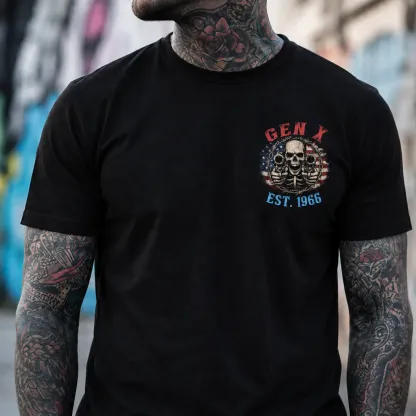 Custom Est Year Gen X Too Old To Fight Too Slow To Run But I Can Still Shoot Vintage Skull Graphic Tee