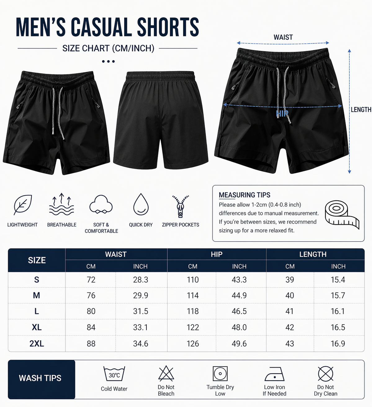 3 packs Men's Plain Solid Color Drawstring Pocket Shorts