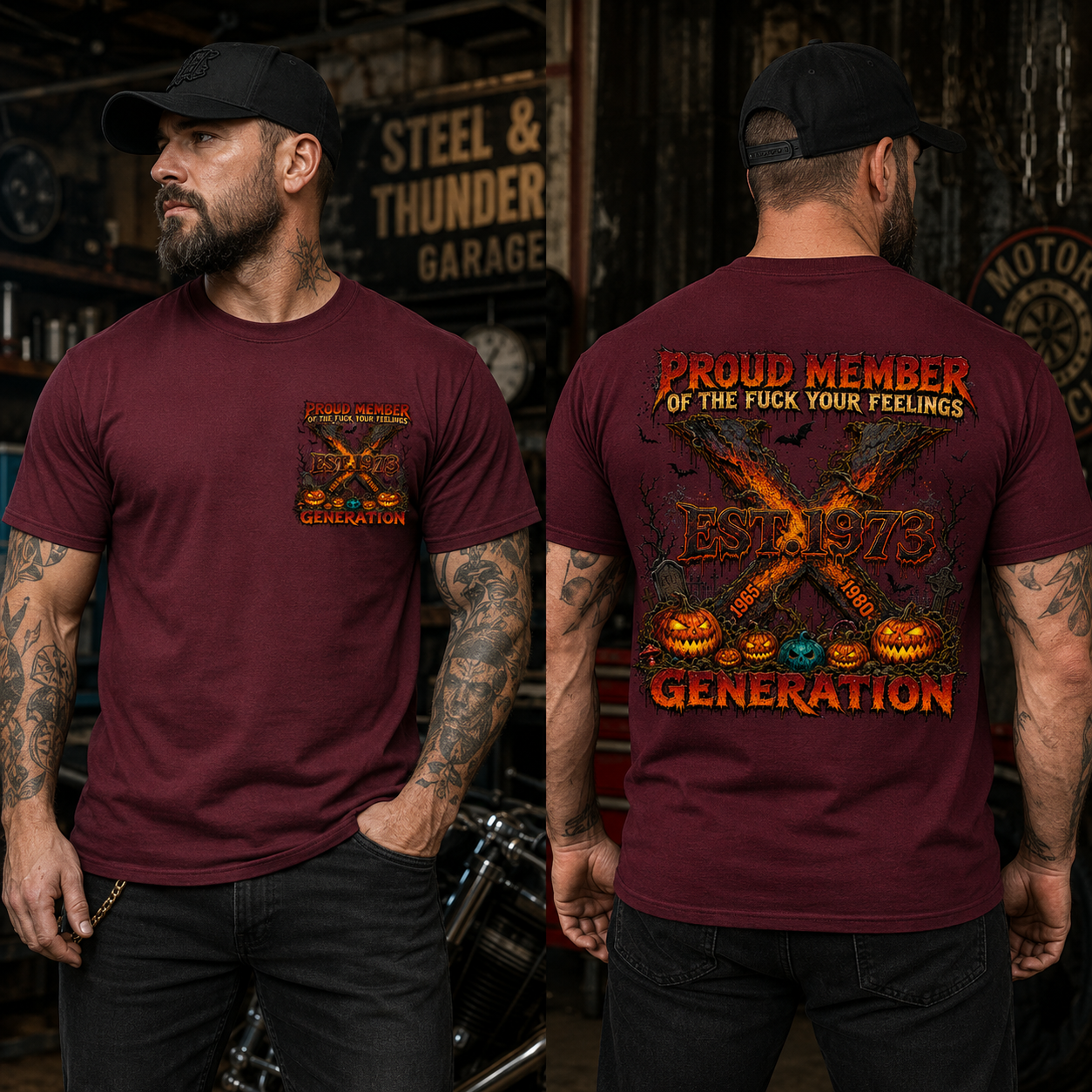 Custom EST.Year Proud Member Of The Fuck Your Feelings Generation X 1965-1980 Halloween Pumpkins Horror T-Shirt
