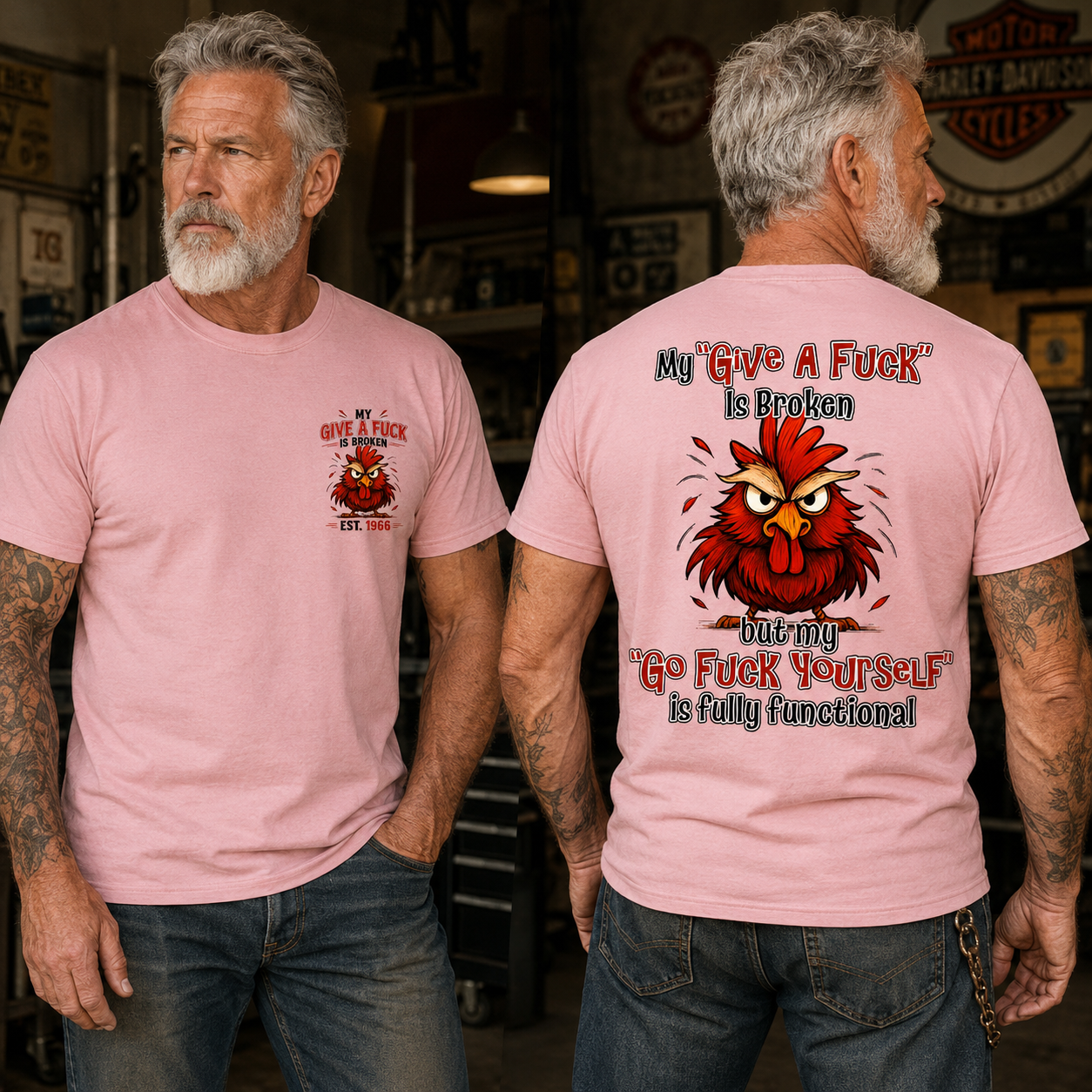 My “Give A F*ck” Is Broken Funny Rooster Graphic Tee | Custom EST Year Shirt