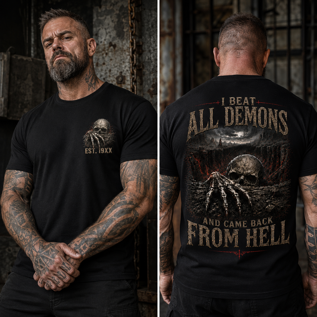 "I Beat All Demons, And Come from Hell" Custom Year Skull T-shirt