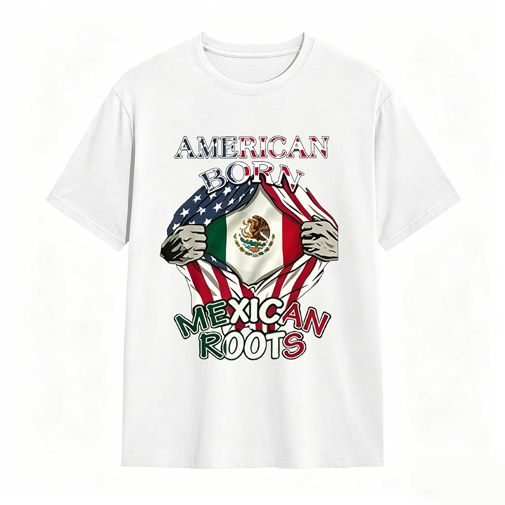 American Born Mexican Roots Flag Tee Proud USA Love Mexico T-Shirt