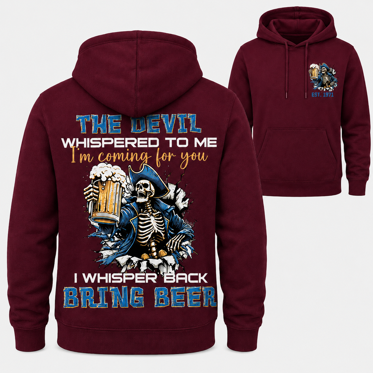 The Devil Whispered To Me I Whisper Back Bring Beer Gen X//Boomer Custom Birth Year Hoodie