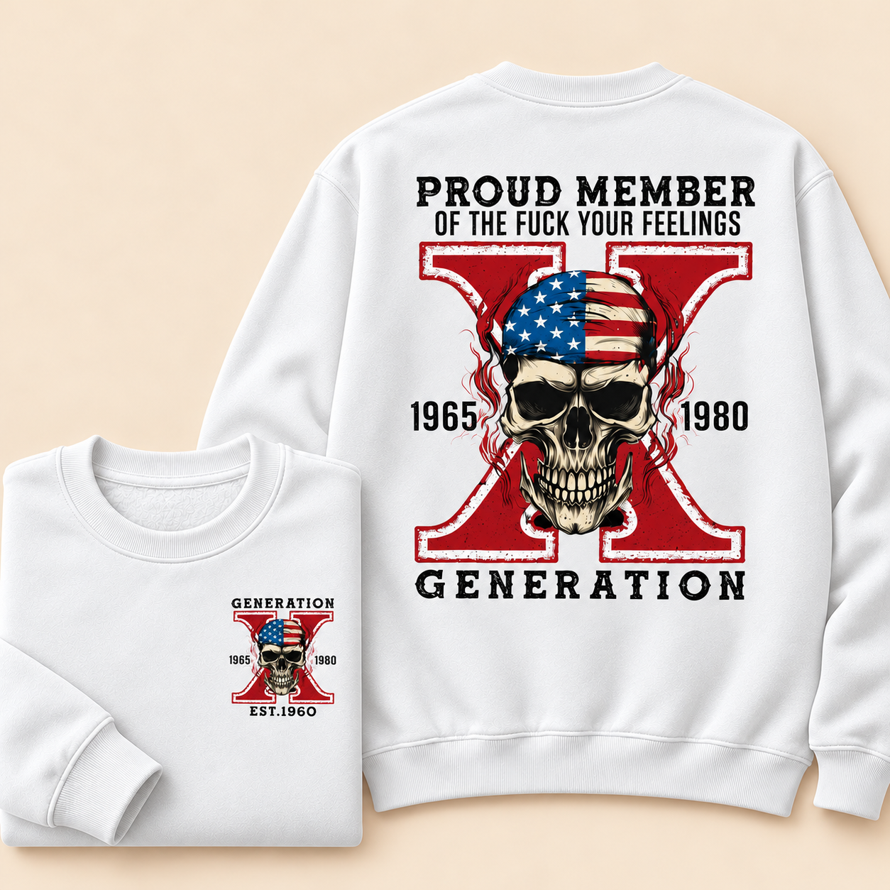 Custom Gen X Skull New Printing Crewneck Sweatshirt